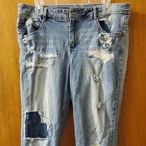 Patchwork style skinny jeans